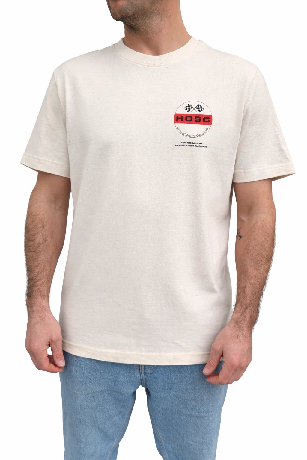 Club Badge Tee worn, front, chest badge