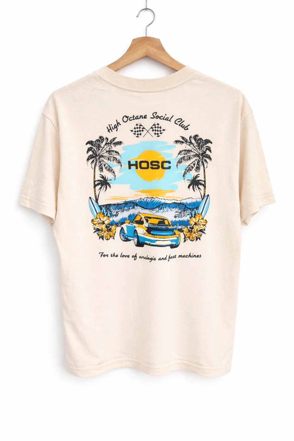 993 GT2 Tee, back print with the Porsche and palm trees